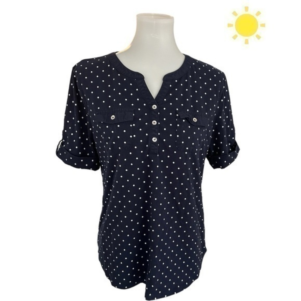 Croft & Barrow polkadot roll tab sleeve V-neck top